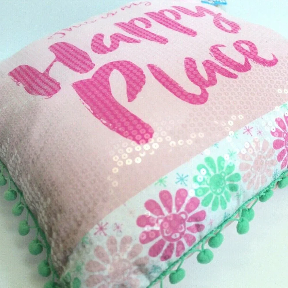 Shopkins Happy Places Sequins Pompom Trim Pillow Pink